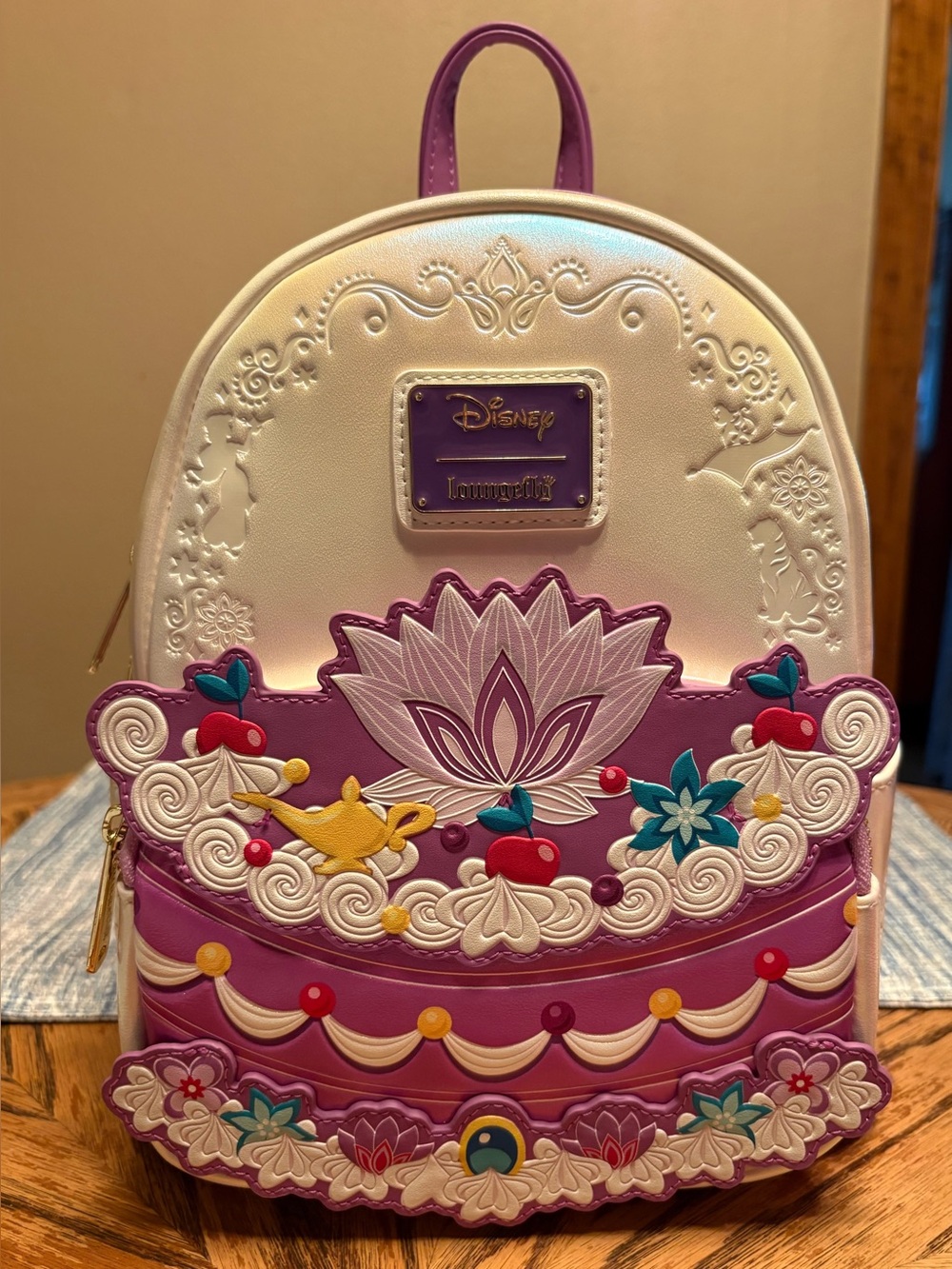 Disney Loungefly Aladdin Jasmine Mini Backpack Purple Princess Cake Design